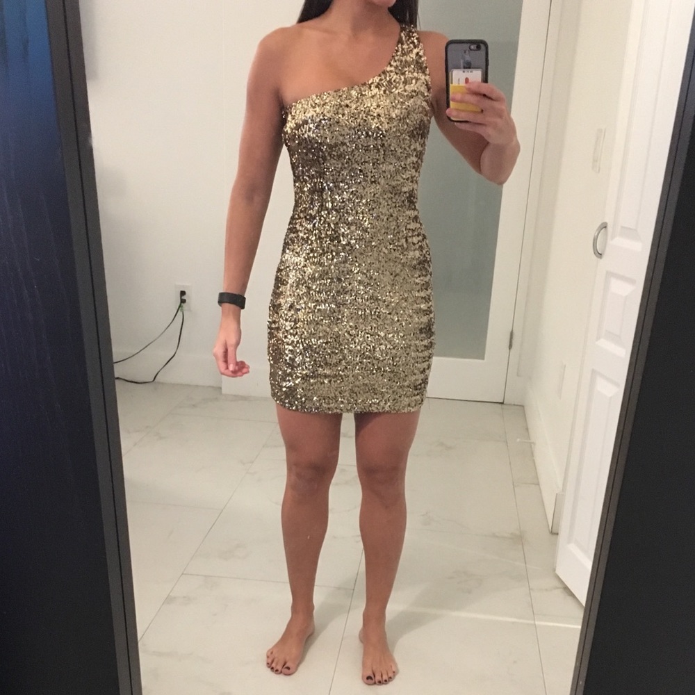 Sequin Gold One Shoulder Dress